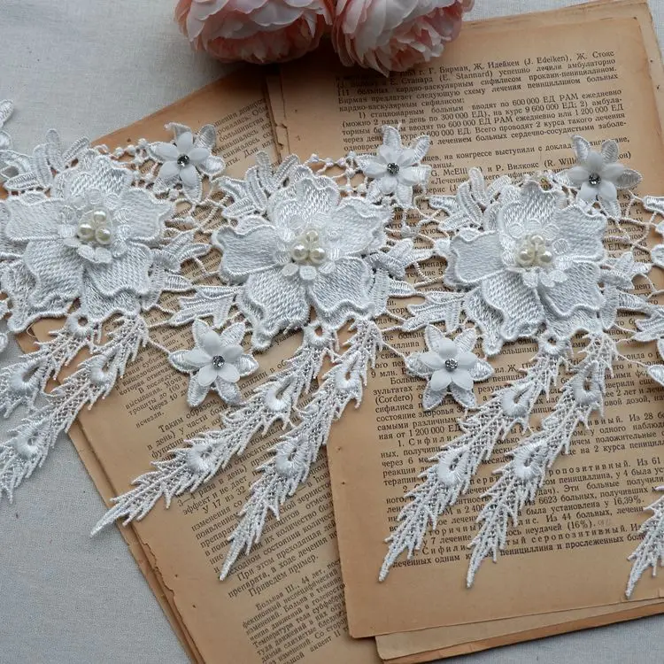 

Water Soluble Lace Trim Fabric 3D Beaded Shoulder Strap Waist Wedding Dress DIY Jewelry Accessories RS2541