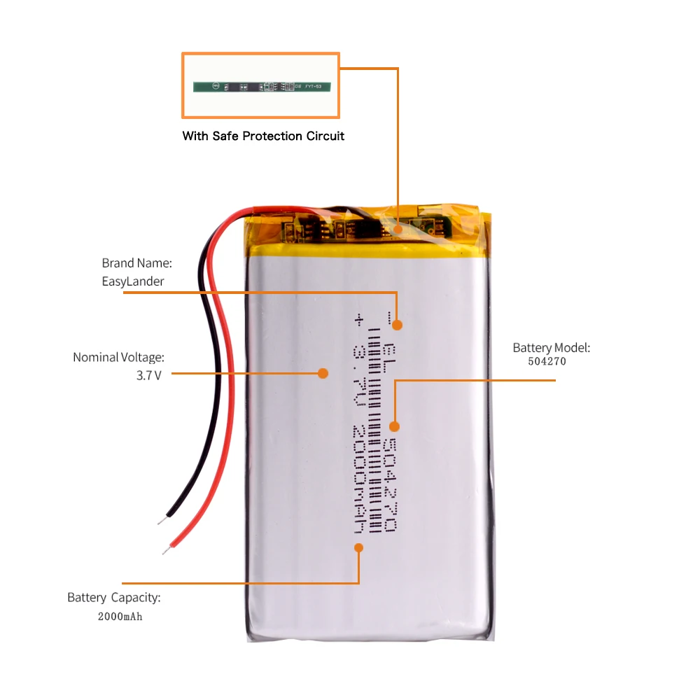 3,7 V литий-полимерный аккумулятор 2000 mah interphone 504270 gps Автомобильный регистратор данных электронная книга