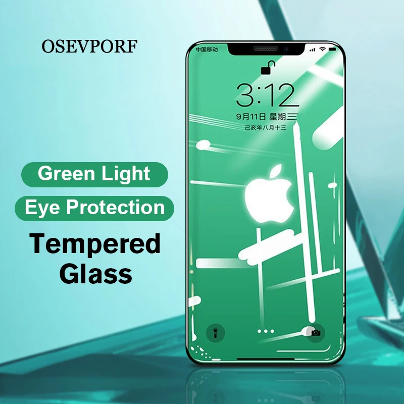 

Green Light Full Cover Screen Protector for iPhone 12 Pro Mini Max X XS MAX XR 11 Pro Max 7 8 Plus Tempered Glass Film Protector
