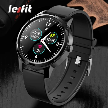 

Lesfit Black Waterproof Men Smart Sport Watch Women Bluetooth Full Touch Smartwatch Android HR Digital Pedometer Fitness Tracker