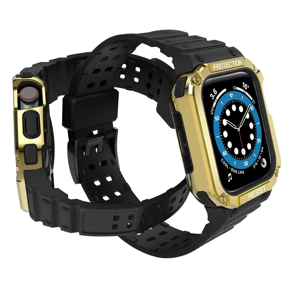 Bracelet en Silicone TPU et coque PC pour Apple watch, 45mm 41mm 44mm 40mm 38mm 42mm, pour iwatch 7 6 5 SE 4 3