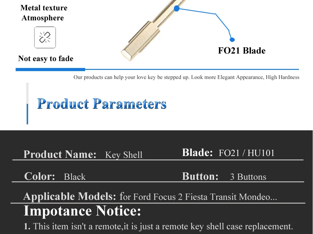 Keyforkess Shell chiave a distanza per auto a 3 pulsanti per Ford Mondeo Focus 2 3 Festiva Fiesta Transit Key Remote Case con lama FO21 HU101 - Hbc4a3ca3638c4eb689c0d18e60d7de84N