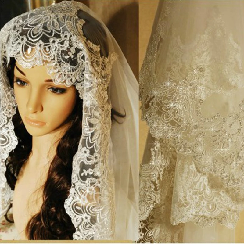 Wedding Mantilla Veil Spanish Veil Gold Lace Sequins Lace