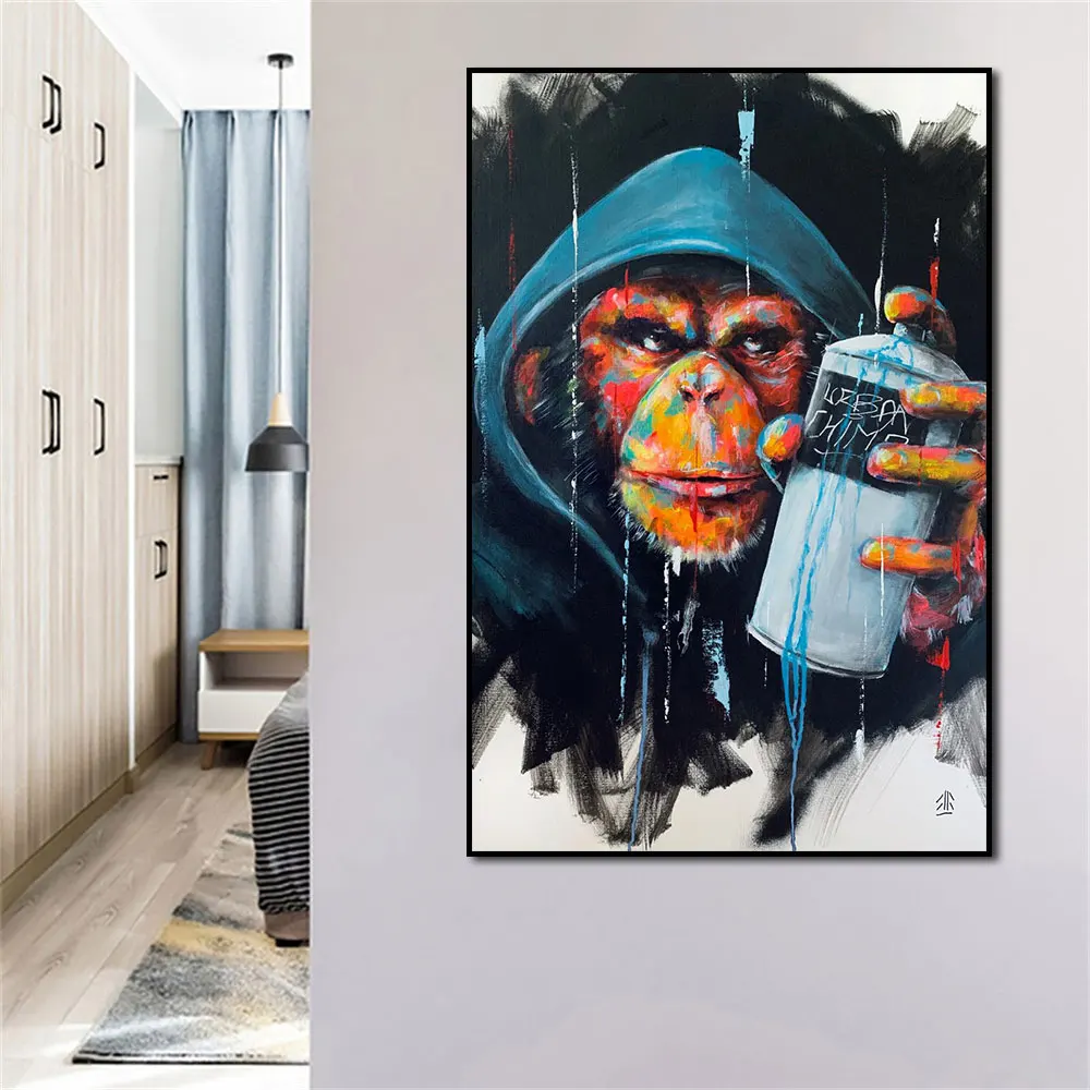 

Modern Abstract Pop Art Monkey Spray Graffiti Poster Print On Canvas Painting Wall Picture For Living Room Home Decoration