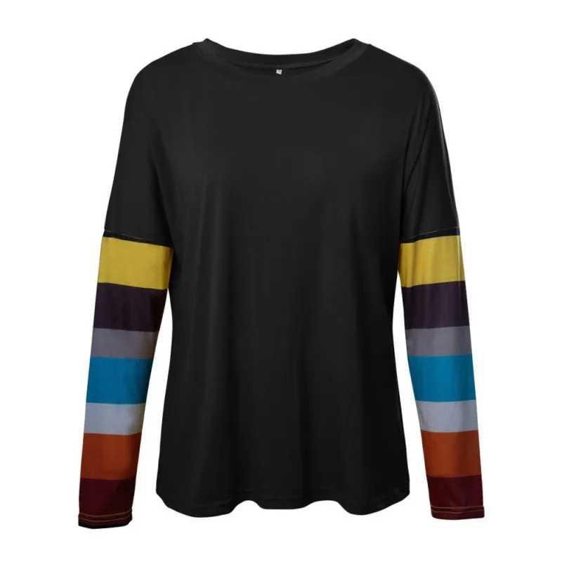 

Women's Pullover Tops Female Autumn European And American Round Neck Long Sleeve Color Stripe Knitted Pullover  