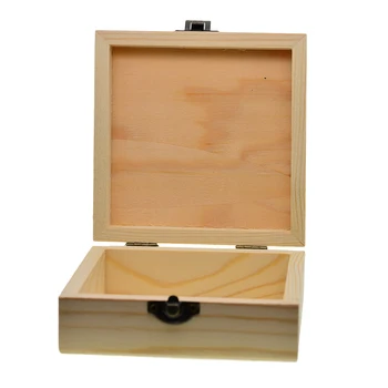 

Square Unfinished Wooden Jewelry Gift Storage Box Case DIY Base Crafts 12cm