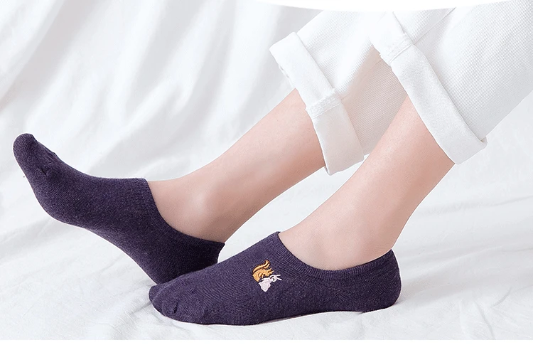 Spring And Summer New Style WOMEN'S Invisible Socks Cotton Cartoon Embroidered Low-Cut Casual No-show Socks Women's Candy-Colore