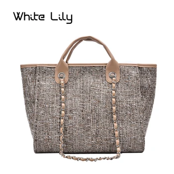 

2020 New Women Tote Bag Fashion Canvas Large Handbag Chains Shoulder Bags Ladies Big Messenger Bag Shopping Bag