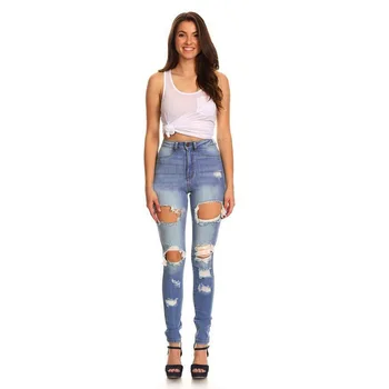 

2020 new summer fashion jeans tight-fitting high waist was thin versatile hole fashion with pocket