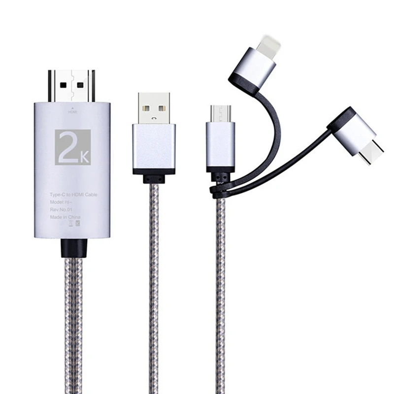 

Top Deals Micro-USB TYPE C To HDMI 3 In 1 2K HDTV TV Connector USB Adapter Cable For Monitor Iphone Ipad Android Smartphone