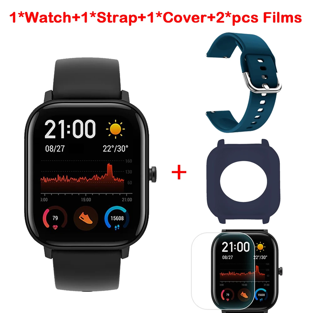 [Бесплатные пленки] умные часы Huami AMAZFIT GTS с управлением музыкой, Водонепроницаемые многофункциональные спортивные Смарт-часы 5 АТМ, 14 дней для телефона Xiaomi iOS - Цвет: Blue and Blue