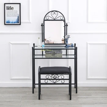 

Simple Iron Dresser Girl's Bedroom Decoration Fashion Dresser High Quality Home Dresser Set with Square Dressing Stool Black
