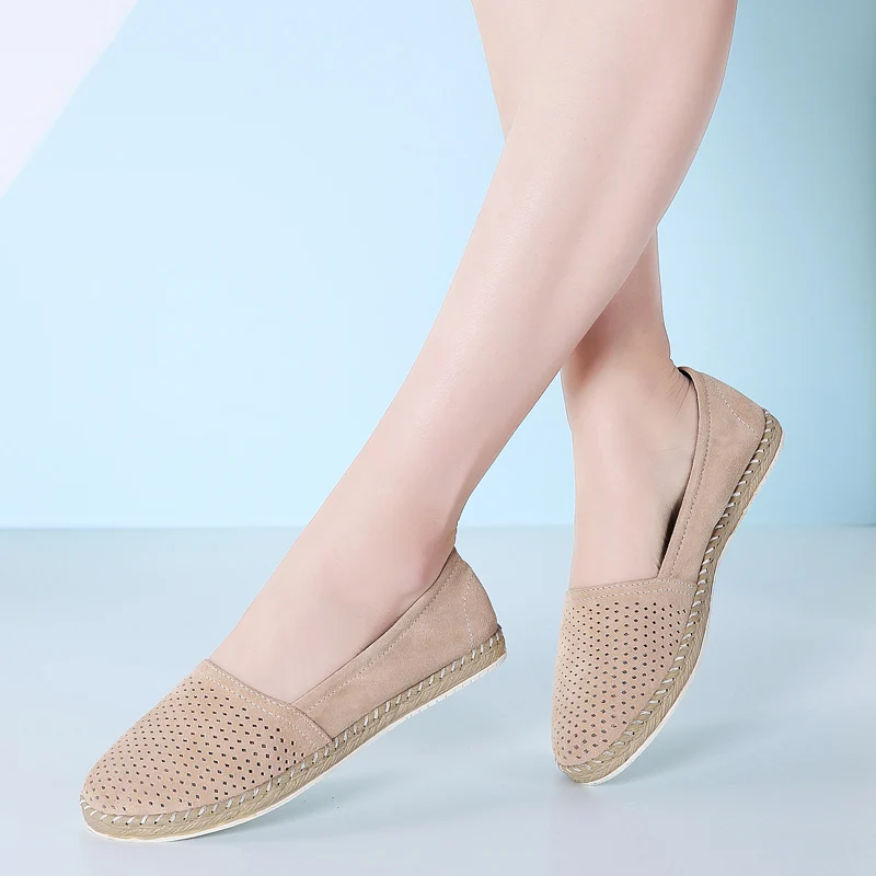 

plardin 2019 Spring women flats shoes women genuine leather shoes woman cutout loafers slip on ballet flats ballerines flats