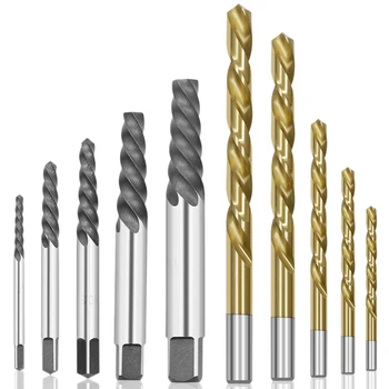 

10Pcs Cobalt Left Hand Drill Bit Set + Broken Bolt Damaged Screw Extractor Set