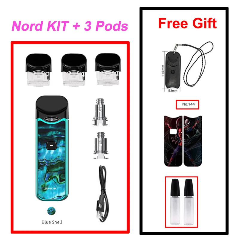 SMOK Nord Pod Vape 1100 мАч батарея 3 мл Pod система обычная сетка катушка электронная сигарета комплект испаритель VS SMOK NOVO Minifit комплект - Цвет: Blue Shell
