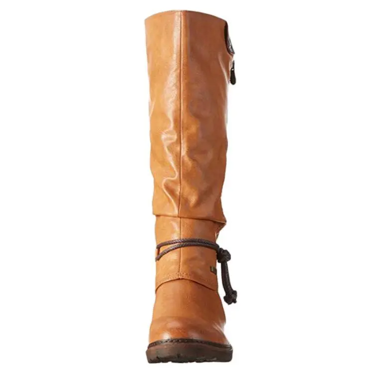 A65!Women's plus size boots European and American solid color side zipper fashion flat round head low heel knight boots women.