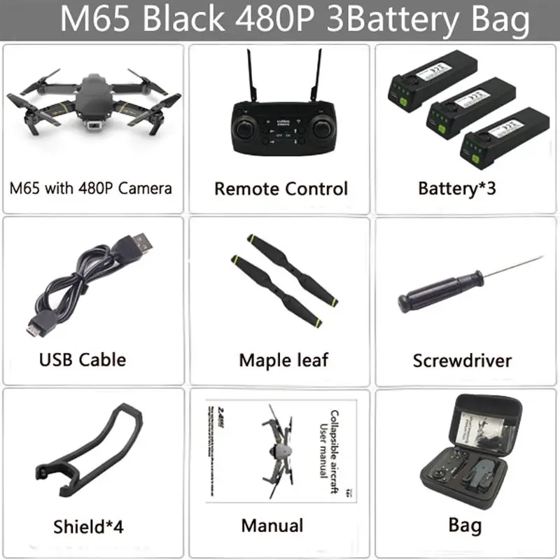 480P M65 складной Радиоуправляемый Дрон FPV wifi камера 480P функция удержания высоты селфи Квадрокоптер с сумкой для хранения R7RB - Color: 480P