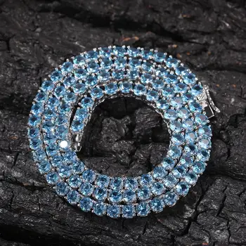 

Iced Out Blue Tennis Necklace Chain 4mm 5A CZ Tennis Link Tennis 16 18 20 Inch for Men Women Rapper Tennis Chain