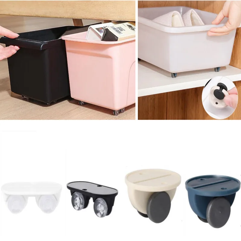 4pcs Newest Adhesive Pulley Rollers for drawer Storage Box Trash Can Casters Silent Directional Wheel Furniture Hardware-0