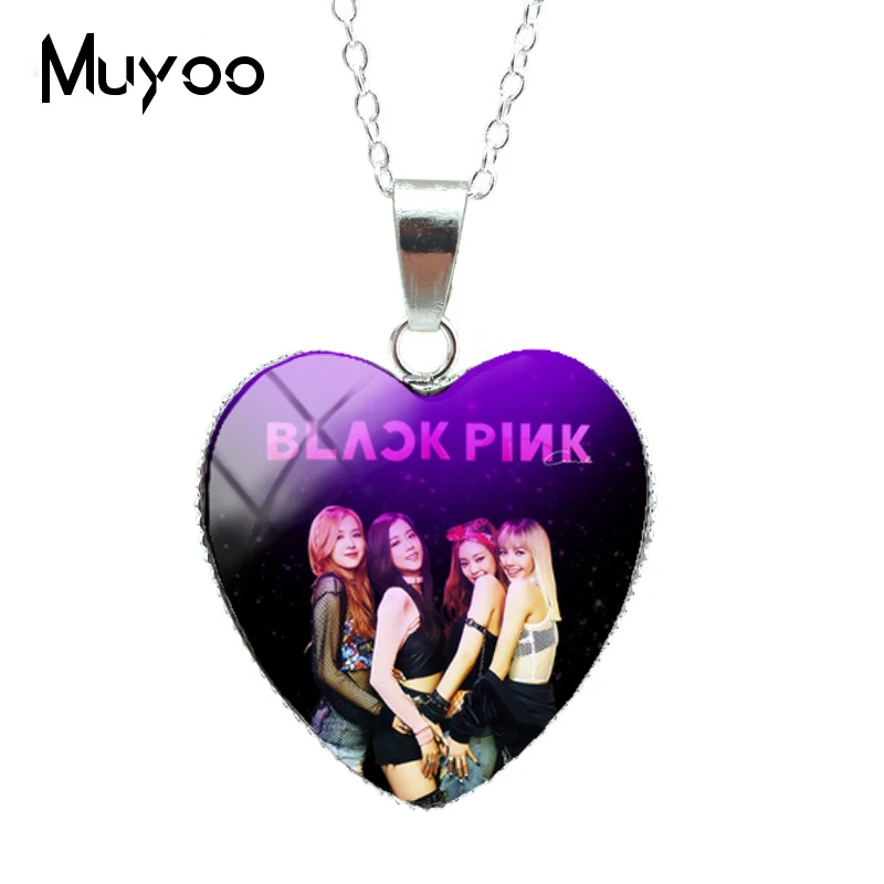 Новая мода Корея Поп BLACKPINK группа сердце бижутерия со стеклянными кабошонами ожерелье ручной работы Сердце Подвески Подарки для поклонников HZ3