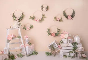 

Baby Portraits Backdrop Wall Decor Dessert Table Banner ONE year old Photo Booth Pink Roses Photography Background