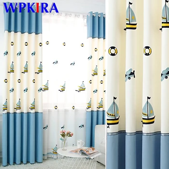 

New Luxury Blue Stitching White Blackout Children Curtain For Baby Boys Girls Bedroom Window Drapes Cartoon Children Curtain D3