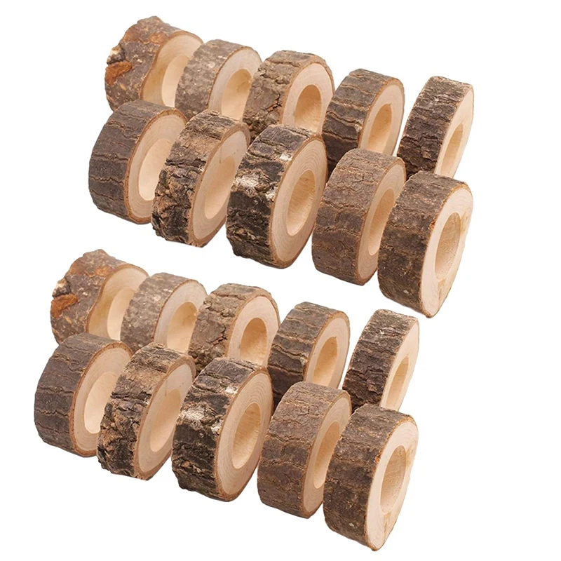 

20 Pcs Wooden Napkin Ring Christmas Napkin Ring Holders Round Serviette Holder Decorative Napkin Rings 1.18In
