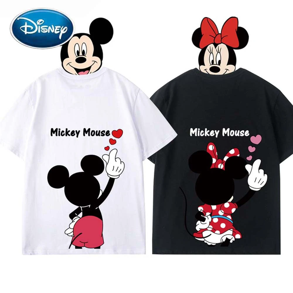 ディズニーシックなファッションバックミニーミッキーマウス愛漫画のプリントoネック女性のtシャツユニセックスカップルtシャツ半袖トップ6色 Tシャツ Aliexpress