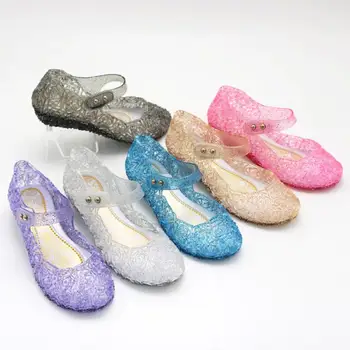 

5 Colors Girls Sandals Kids Shoes Princess Jelly Wedge Fashion Soft Crystal Shoes Birthday Party Cosplay Princess Elsa Shoes