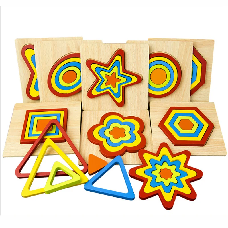 

1 SET Shape Geometry Hand Grab Puzzle Parent-Child Interactive Early Education for Intelligence Safe Wooden Toy