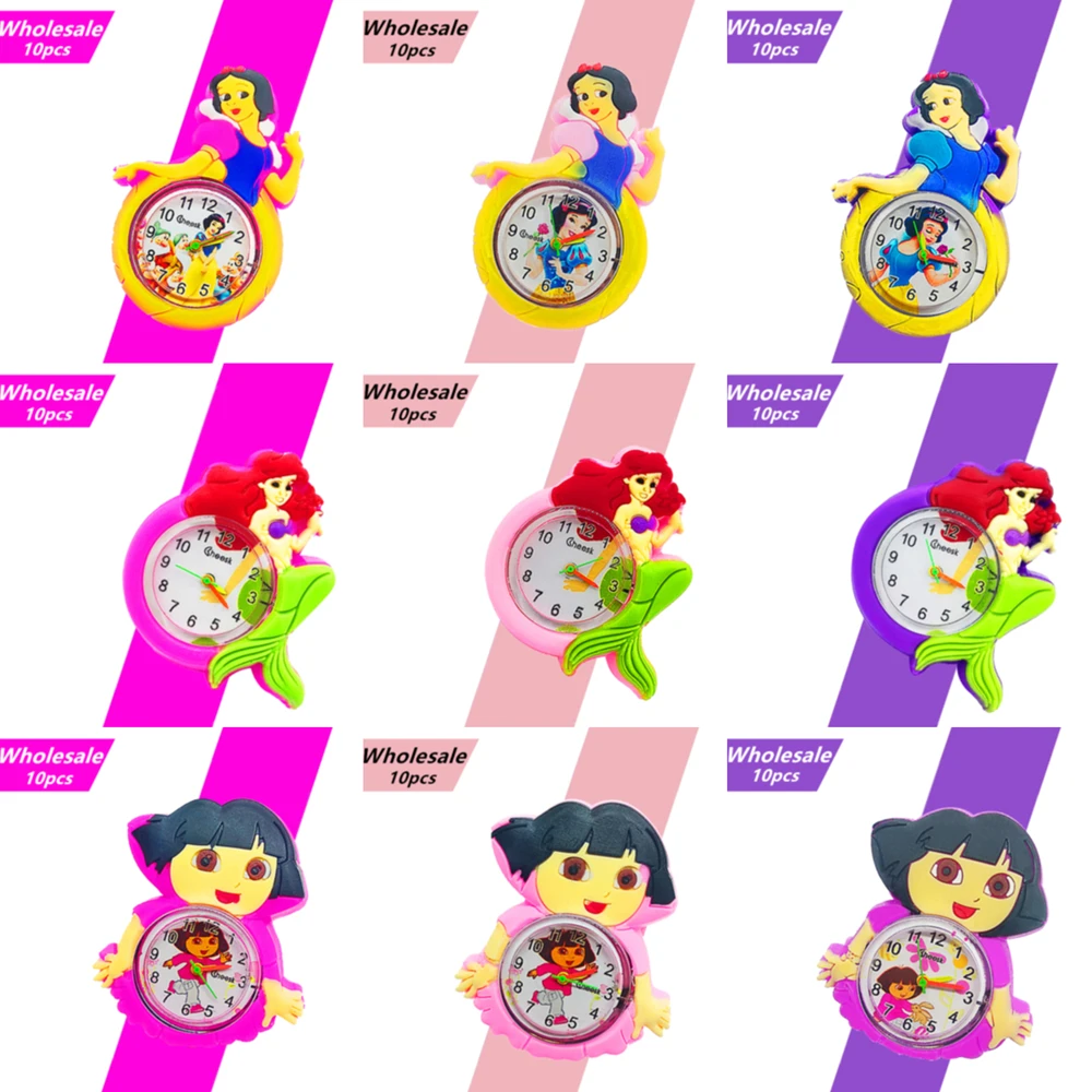 

Wholesale 10pcs/lot Girl Watch Children Toy Cartoon Princess Pattern Waterproof Kids Slap Watches Baby Birthday Gift Women Watch