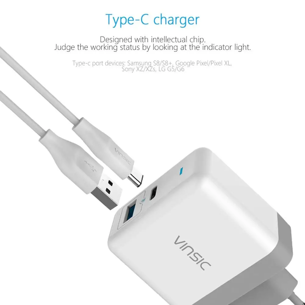 Vinsic 2-портовое USB C type C настенное зарядное устройство с мощностью 18 Вт и мощностью 12 Вт IQ, порт питания PD 2, светодиодный индикатор для iPhone, iPad