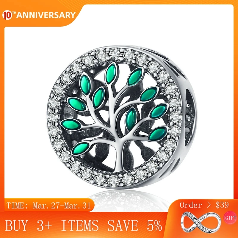 

CodeMonkey Genuine 925 Sterling Silver Tree of Life Tree Leaves Clear CZ Beads fit Charms Bracelets DIY Jewelry Making CMC1095