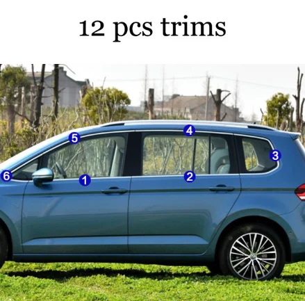 12 pcs trims Отделка передних окон автомобиля из нержавеющей стали для volkswagen touran 2-го поколения - Цвет: 12 pcs trims