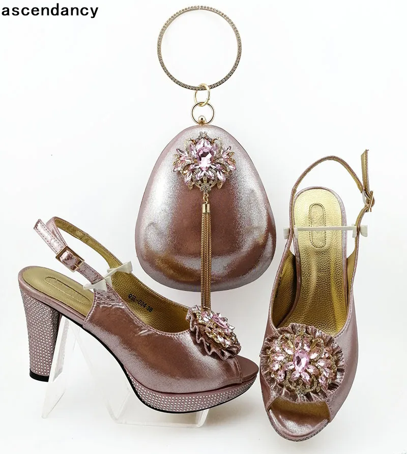 

New Arrival Matching Shoes and Bag Set Decorated with Rhinestone Latest Design Shoes and Bag Sets for Party African Wedding Shoe