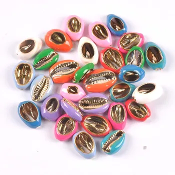 

10pcs Natural Cut Cowrie enamel Shells Golden Plated Seashell Conch Beads Jewelery Handmade Craft Accessories DIY trs0353