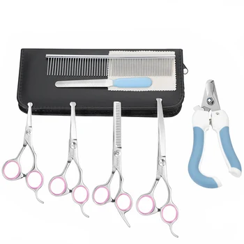

POPETPOP Dog Grooming Scissors Kit Safety Round Tip Heavy Duty Stainless Steel Dog Grooming Scissors Set Pet Accessories