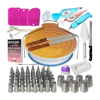 

124 Pcs Cake Decorating Supplies Kit for Beginners, Perfectly Assorted Baking Tools - Cake Flower Nozzles Coupler Cake Turntable