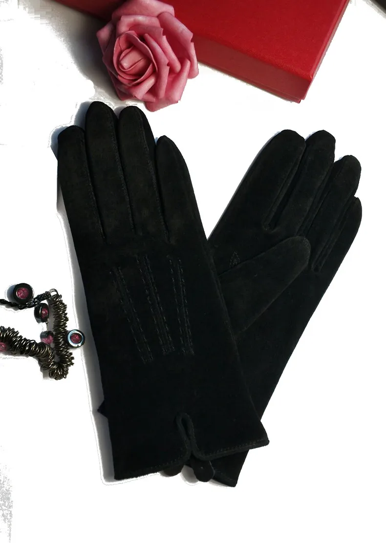 Женские перчатки из замши, теплые осенне-зимние модные Элегантные женские кожаные водительские перчатки, сохраняющие тепло, черные, красные, DZZP04