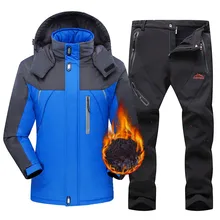 Лыжный костюм Мужская Флисовая теплая лыжная куртка для сноуборда комплекты водонепроницаемая ветрозащитная зимняя походная Лыжная куртка и штаны