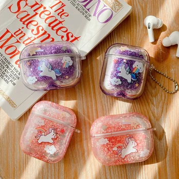 

Cute unicorn Colorful Glitter Dynamic Liquid Sequin Case for Airpods 1 2 pro Transparent Crystal Clear Protection Earphone Cover