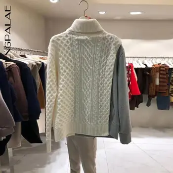 

SHENGPALAE 2020 New Autumn And Winter Long Sleeve Jumper Knitted Loose Fashion Pullover Femme Splice Turtleneck Sweater ZA5922