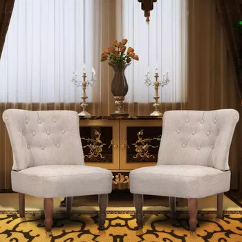 

New 2pcs Chic Armchair French Style Fabric Chair for Living Room Bedroom Decorative Chair Vintage-style Home Decor 2 Colors