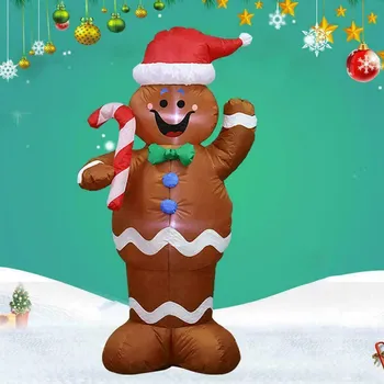 

5ft Christmas Inflatable Santa Claus Gingerbread Snow Man Hold Candy Stick Decor for Indoor Outdoor TN99