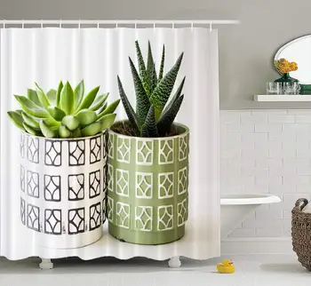 

Succulent Shower Curtain, Waterproof Bathroom Shower Curtains Green Succulent White Beautiful Beauty Color Colour Bathroom Set