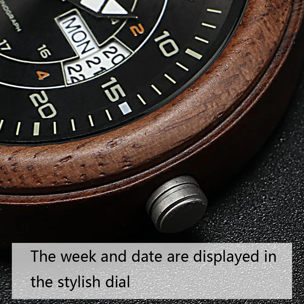 Hnatuy Wooden Men's Watch Simple Sport Quartz Wristwatches Date and Week Super Luminous Pointer Watches Man Wooden Gift Box