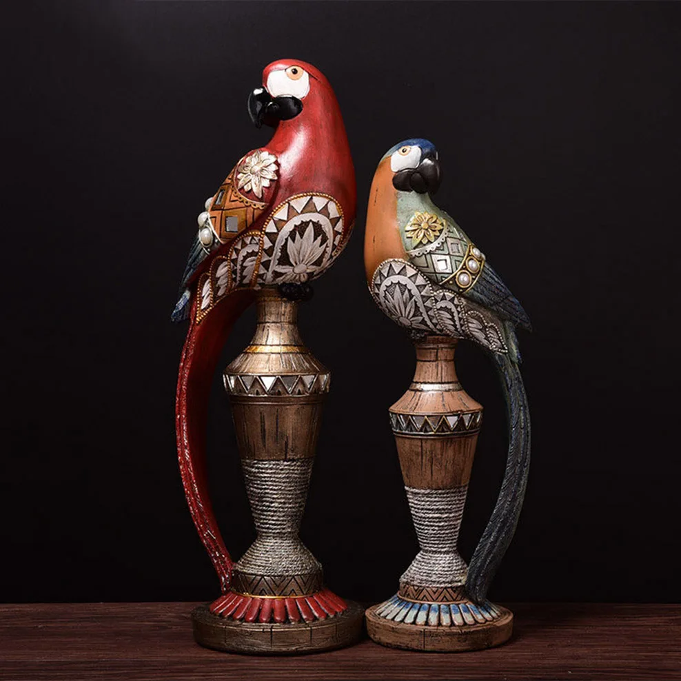 

European Style Parrot Ornaments Resin Bird Crafts American Home Decoration Living Room Wine Cabinet Decorations Animal Figurine