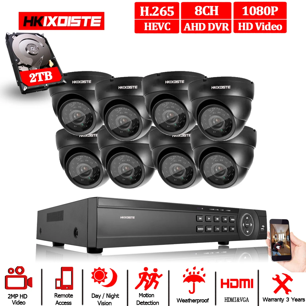 2.0MP HD in/наружная система безопасности камеры 1080P HDMI CCTV видео наблюдения 8CH DVR комплект AHD ночного видения 2.0MP мини камера набор