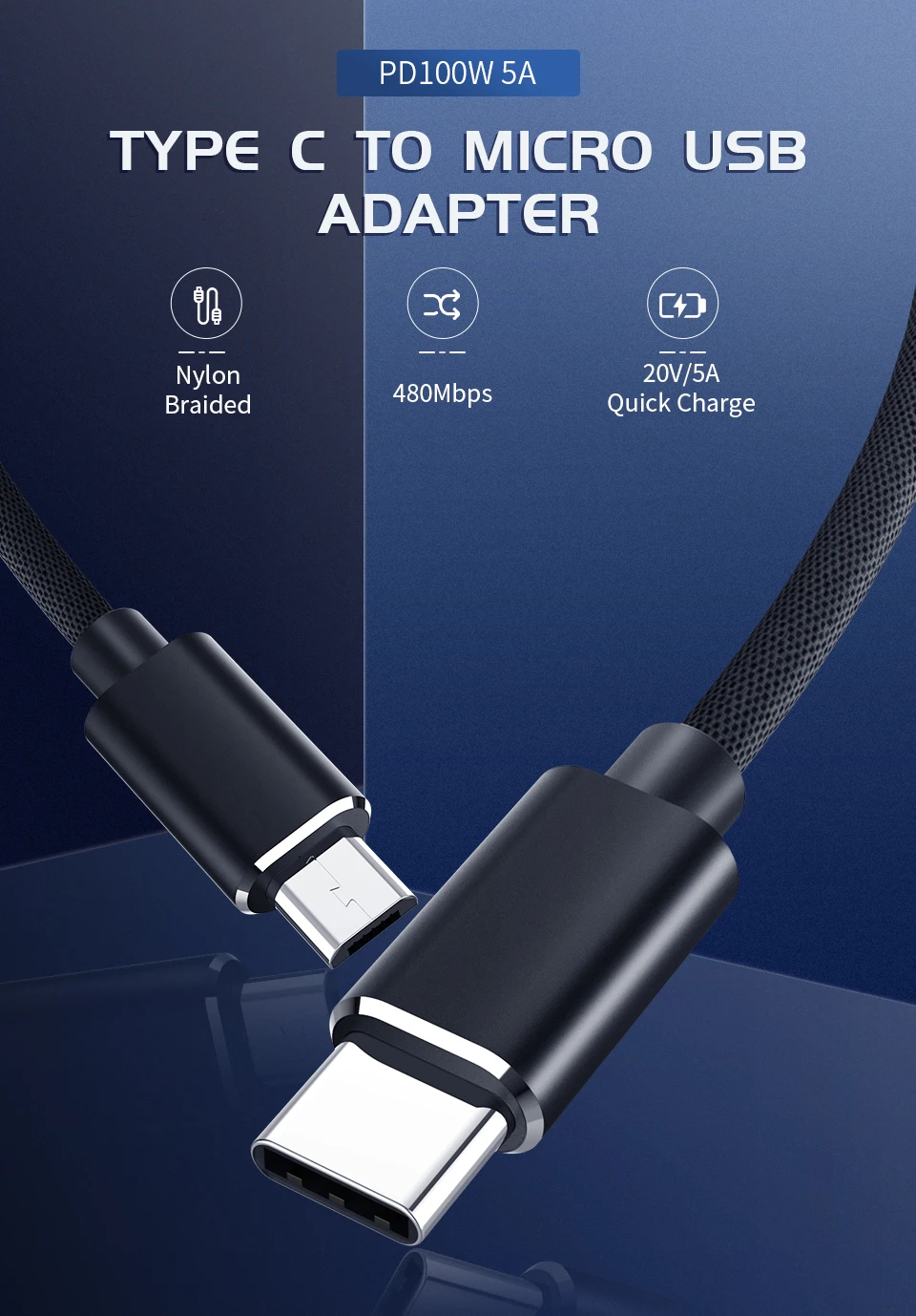 iphone usb cable USB Type C To Micro USB 5A Fast Charging Adapter Cable PD 100W QC4.0 Quick Charger Data Cable For Macbook Samsung Xiaomi Huawei phone to tv cable