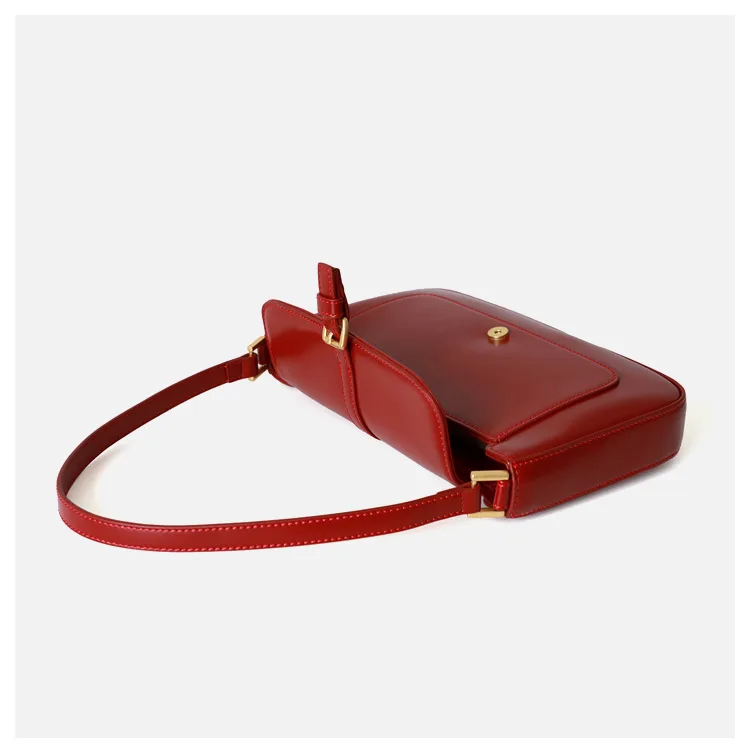 Winter New Retro Cow Leather Baguette Bag Under The Shoulder Shoulder Bag Female